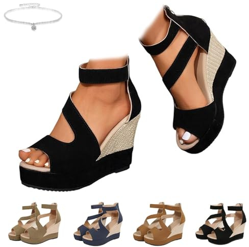 Sandalias ortopédicas de cuña para mujer, elegantes, sandalias de plataforma de verano para mujer, con puntera abierta, cuñas de tacón alto con cremallera trasera, para bodas, fiestas de noche