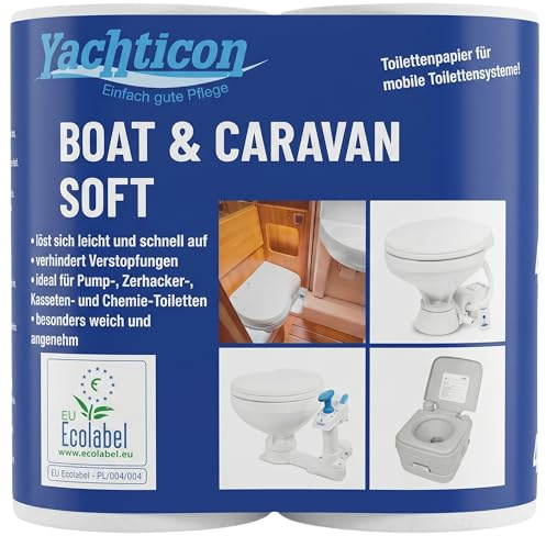 Boat & Caravan Soft WC Papier – 16x4 Rollen selbstauflösendes Camping Toilettenpapier 2-lagig | schnell lösliches Klopapier für Campingtoilette, Chemietoilette & Pump-WC | Made in Germany