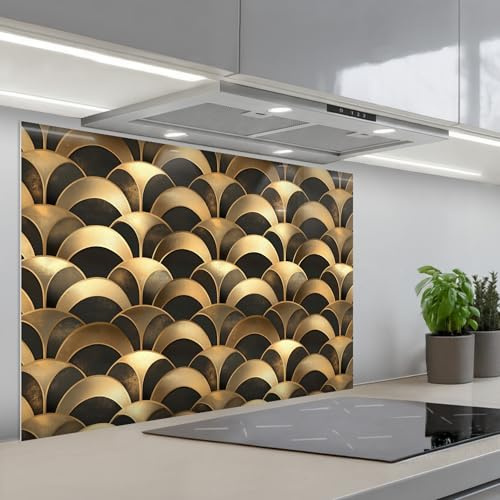 KitchenYeah© Splashback for kitchen 22x31 / 55x80 cm self-adhesive Sink Splash Splatter Guard Splashbacks Walls Scales - Texture - Gold