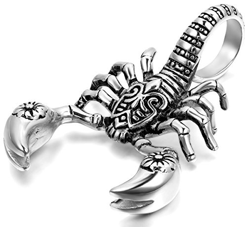 OIDEA Men's Large Heavy Gothic Scorpion Pendant Necklace - Stainless Steel Necklace for Men, Punk Rock Biker Halloween Cosplay Costume Jewelry Gift, Chain Length 22'', Silver