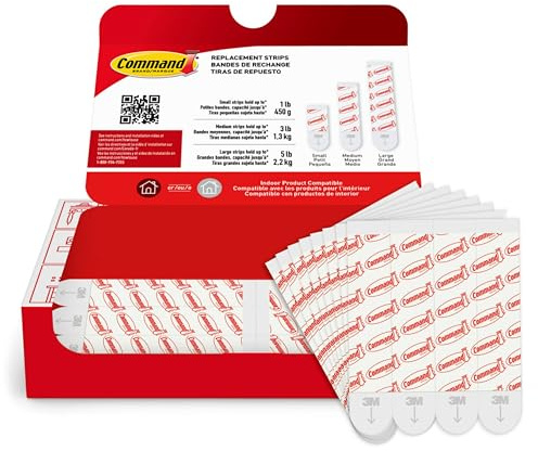 Command White Large Refill Adhesive Strips, 20 Count, Holds Up to 5 Pounds, Damage Free Hanging, No Tools Required