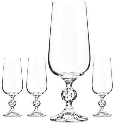 DIAMANTE Crystal Beer Chalice Glasses 'Claudia' | Ball Stemmed Beer Glass | Set of 4 x 280ml