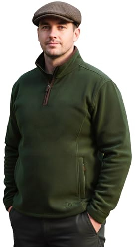 Game Mens Stanton Fleece Pullover | Winter Warm Half Zip Jumper Forest Green
