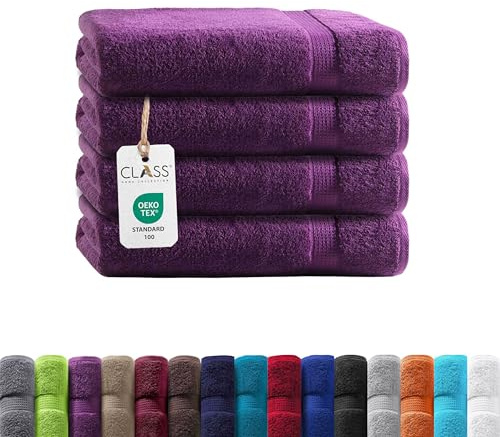Class Home Collection Frottee Gästetücher 30x50 cm – 4er Set Gästetuch – Besonders weiche & saugfähige Gästetücher aus 100% Baumwolle mit Aufhänger – Aubergine