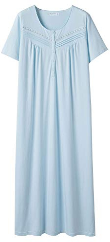 Keyocean Camicie da Notte Donna Cotone Pigiama a Maniche Corte Vestito da Notte Lungo Morbido e Confortevole con Bottoni