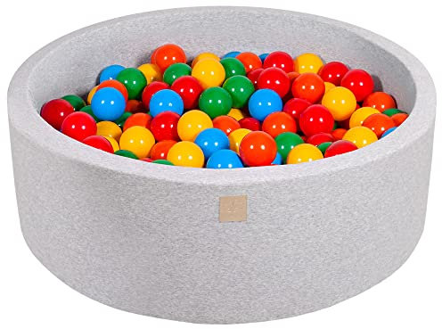 MEOWBABY Bällebad Baby - Rund 90x30cm Ball Pit für Kinder ab 1 Jahr mit 200 Bälle - Weiches & Sicheres Bällepool, Cotton, Hellgrau