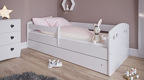 Bjird Kinderbett Jugendbett 80x140 80x160 80x180 Weiß mit Rausfallschutz Schublade und Lattenrost Kinderbetten für Mädchen und Junge - Julia (80 x 180 cm ohne Matratze, Weiß)