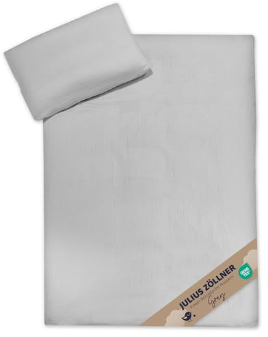Julius Zöllner Musselin Kinderbettwäsche 100x135 + 40x60 cm | 2-teiliges Set aus Deckenbezug und Kissenbezug aus 100% Baumwollmusselin | Oeko-TEX Standard 100 | grau