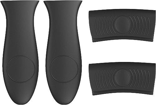 Silicone Hot Pot Handle Cover Holder, 4 Pack Black Cast Iron Skillet Pot Handle Cover Heatproof for Bakeware and Kitchen,Cast Iron Silicone Handle Grip Cover for Skillets,Griddles,Cookware