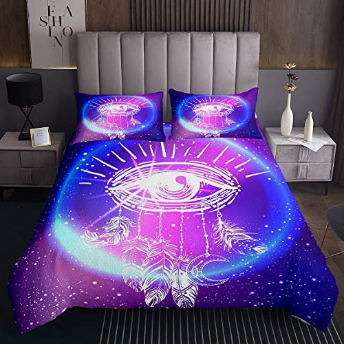 Coperta trapuntata con acchiappasogni galassia e acchiappasogni trapuntata per bambini indiani hippie con stampa piuma set da letto di collezione nativi americani 2 pezzi per letto 170X230cm