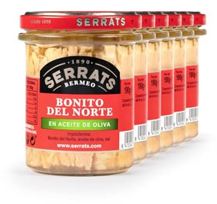 CONSERVAS SERRATS - Bonito del Norte del Cantábrico en Aceite de Oliva - 6 Frascos x 190g (Total: 1140g) - Elaboración Artesanal desde 1890 - Sin Gluten - Rico en Omega 3 – Premium