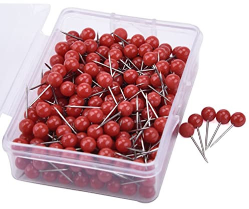 cabilock 100Pcs Karte Push- Pins Karte Tacks Runde Ball Kopf Tacks Edelstahl Nadel Punkte Thumb Tacks für Hängen Bilder Poster Dokumente Rot
