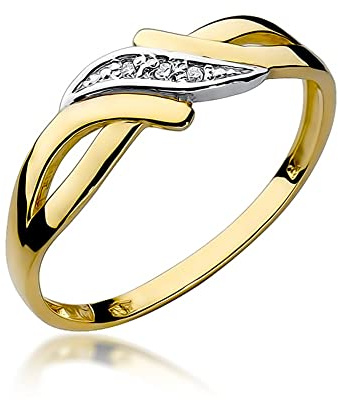 MARKO Geflochtener Damen Goldring mit Diamanten 0.02Ct | 14 Karat Gold (585) | Goldring mit Box | Goldring für Frauen (Gelbgold, 48 (15.2))