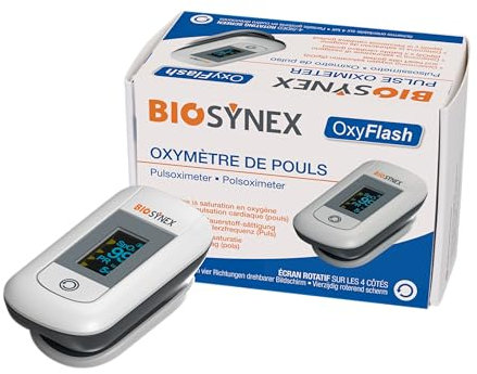 BIOSYNEX - Oxymètre de Doigt avec Mesure du Pouls - Mesure l'Oxygénation du Sang - Evaluation des Fonctions Respiratoires - Pathologies Respiratoires - Athlètes - Altitude - 12 Ans et +