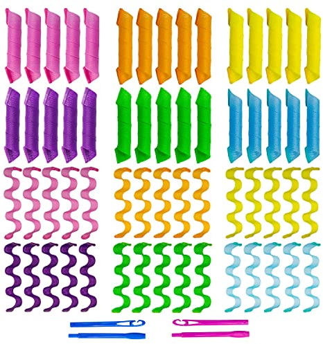 60pcs Heatless Hair Curlers Spiral and Wave Styling Kit 2 Styles No Heat Curlers with 2 Pieces Hooks for Women Girl's Short Medium and Long Hair((12 Inch/30 cm)