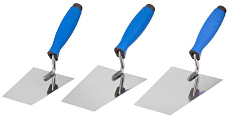 Mivos Edelstahl Trapezkellen-Set 3-teilig 140 mm 160 mm 180 mm – Rostfreie Maurerkellen in Trapezform - Stukkateurkellen mit Gummigriff - Trapez Glättekellen - Made in EU