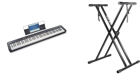 Casio CDP-S110BKC5 Fully Weighted Hammer Action Digital Piano and RockJam XX-363 Xfinity Doublebraced Pre Assembled Keyboard Stand with Locking Straps & Lessons.,Black