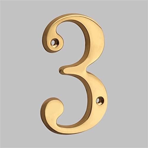 3D Floating House Plaque Numbers Solid Brass 4 Inch Letter Golden Modern Number Apartment Door Digital Alphabet Home Mailbox Outdoor Address Outdoor Sign Plates Exterior Signage, Screw Mounted (3)