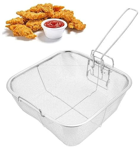 Generic Cestello Quadrato, Cesto per friggitrice, friggere fritture passino da Cucina in Acciaio, con Manico Pieghevole e griglia,Diametro 23cm Accessori per Cibo Fritto