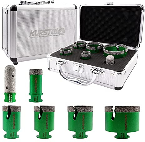 KURSTOL Diamant Fliesenbohrer set - Diamantbohrer Diamant-Lochsägen-Set | 25/35/40/50/68MM+20MM Diamant Fingerfräs Bit Trockenbohren für Porzellan Fliese Granit Marmor