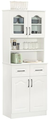 HOMCOM Kitchen Cupboard, Freestanding Kitchen Unit, 168cm, White