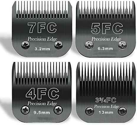 AUDOC 7FC/5FC/4FC/3FC Edelstahl Hundeschermaschinenklingen,kompatibel mit Heiniger/Andis/Oster A5/Wahl KM10 Serie,4er-Pack-Schwarz
