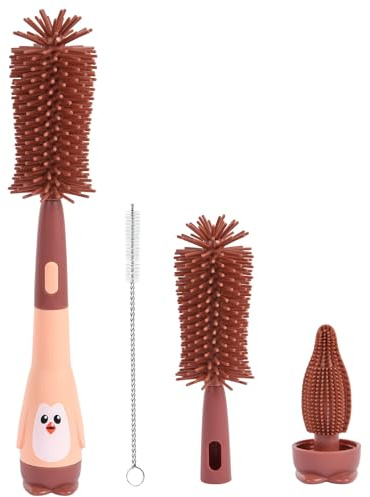 Vicloon Goupillon Biberon Silicone, 2 en 1 Nettoyage Biberon Brosse, Goupillon Biberon et Tétine pour Toutes Les Tailles de Biberons, Tête de Brosse Longue durée, sans BPA (Rouge)