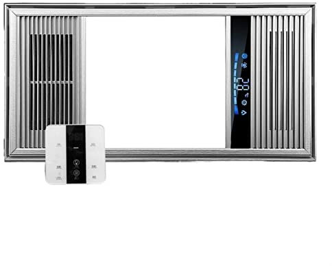 Exhaust Fan 3 in 1 Bathroom Ventilator Fan with LED Lights and Heater, Ceiling Integrated Exhaust Fan with Hot&Cold Wind, 30×60CM Rectangular Ventilator Fan Vent Fan (Color : Remote Siliver)