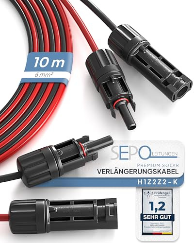 Solar Verlängerungskabel 6mm² 10m – 2er Set mit MC4 Steckern Photovoltaik | Steckerfertig für Solarmodule & Wechselrichter · UV-beständig & wasserdicht IP68 · H1Z2Z2-K · Made in EU