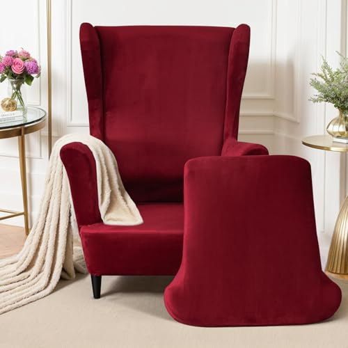 Mingfuxin Ohrensessel Überzug, 2-Teiliges Set Stretch Ohrensessel Kissen Sofa Schonbezüge, Samt Sessel-Überwürfe Flügel zurück Sesselbezüge Möbelschutz für Wohnzimmer Schlafzimmer Hotel