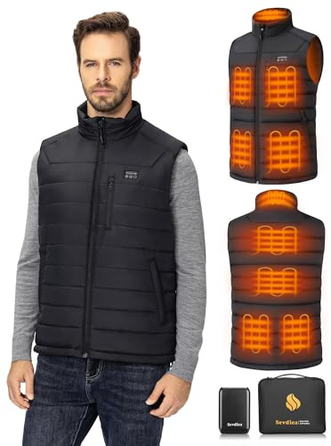 Sevdiea Gilet Chauffant Homme avec 16000mAh 7,4V Batterie Incluse, Veste Chauffante Homme avec 9 Zones de Chauffage, Gilet Chauffant Electrique pour Moto-L