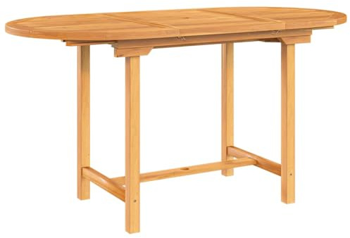 vidaXL Extendable Solid Teak Wood Patio Table 43.3-63x31.5x29.5 - Weather Resistant Garden Furniture with Parasol Hole and Easy-Clean Surface