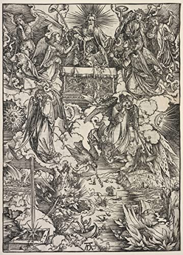 Leinwand Bilder Kunstdrucke Leinwand Plakat Berühmtes Gemälde Offenbarung des Heiligen Johannes Sieben Engel mit Posaunen von Albrecht Dürer für Wohnzimmer 60x90cm