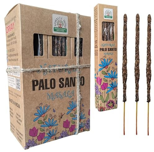 Incienso Orgánico Palo Santo Natural ORKAY Hecho a Mano Ecológico Sahumerio - Caja Completa con 12 Paquetes de 33gr. Namaste India