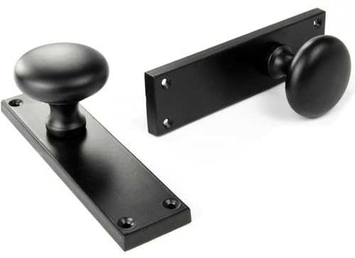 UNDERGROUND PARTS Jones & Grey New York Style Round Door Knobs Handles on a Long Backplate Satin Black