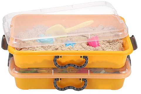 OGANAZI 2 Pack Portable Sand Trays with Lid&Handles Plastic sandboxes Sensory Bins Play Tray for Indoor Outdoor Sensory Activities, 38 * 25 * 8cm, Orange