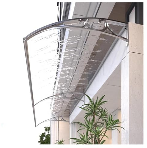 Auvent De Porte Et FenêTres,Auvent De Porte Et FenêTres De Protection Uv，Auvent De Porte D'EntréE,Marquise De Porte D’EntréE En Polycarbonate,Cadre En Aluminium Argenté ( Size : 150x250cm/59x98in )