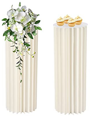 2 Vasi di Cartone a Colonna di Fiori, Bianco, Pieghevoli, Supporto Cilindrico per Fiori, Matrimonio, Giardino, Decorazione