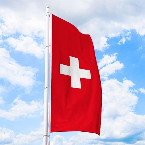 Schweiz Flagge 80 x 200 cm - für Fahnenmast, Schweizfahne aus reißfestem Fahnen-Polyester-Stoff, Hissfahne Hochformat wetterfest und UV-beständig