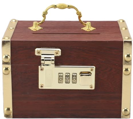 Zerodis Sparschwein, Vintage-Schatztruhe aus Holz, Rustikale Holzkiste mit Passwortschloss, Dekorative Spardose, Geldspar-Aufbewahrungsbox mit Griff für (Mit gesäumten Kanten)