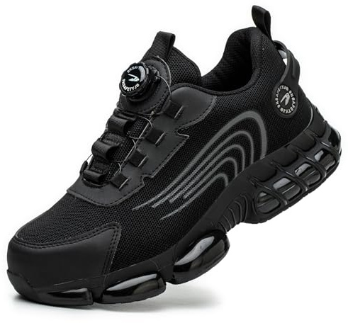 Zapatos de Seguridad para Hombre Mujer Zapatillas Ligeros Calzado Trabajo Comodo Antideslizante con Puntera de Acero Black 41 EU