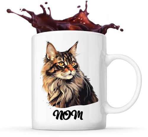 Planetee Tasse chat cartoon personnalisable | Mug Café Thé Idée Cadeau Personnalisé Homme Femme Original pour propriétaire de chat (maine coon)