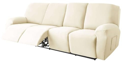 CLGTY 10 Stück Ruhesessel Bezüge, Weich Relaxsessel Bezug Mit Elastischem Boden Antirutsch Waschbar Sofahusse Für Wohnzimmer-Beige-4 Sitzer