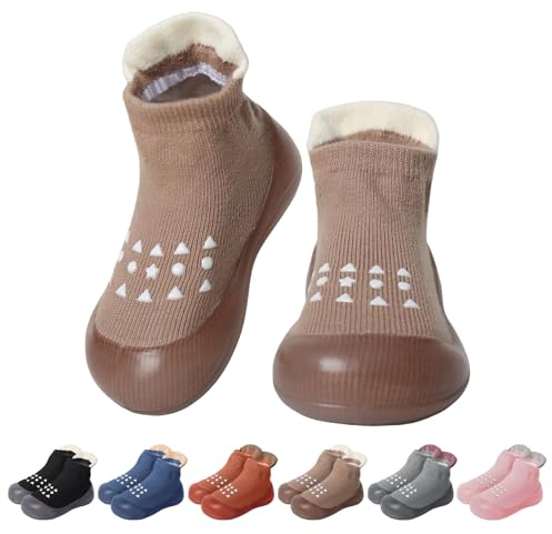Baby Sock Shoes Infant First Walking Shoes Non Slip Rubber Sole Sneakers Outdoor Shoes for Toddlers Baby Boys Girls (Coffee,9-12 Months,20/21)