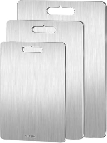 3 Stück Titan Schneidebrett | Titanium Cutting Board | Edelstahl Schneidbrett | Doppelseitiges Metall Schneidebrett | Rutschfest Schneidematten | Hochwertige Küchenbrett