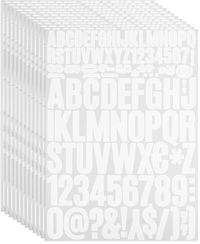 PATIKIL Vinyl Buchstaben Zahlen Aufkleber Set, 1224 Stück 12 Blätter Selbstklebende Aufkleber für Briefkastenschild Adresse DIY Bastelkarten (Weiß)