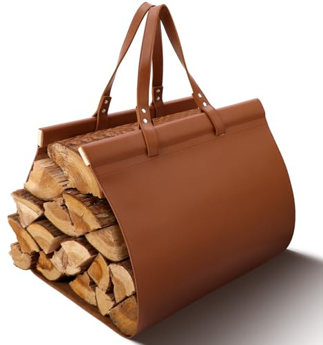 Barydat Leather Firewood Carrier Bag, 39 x 17 Inch, Heavy Duty Firewood Holder, Fireplace Wood Holder with Handles, Wood Stove Accessories for Fire Pit, Outdoor Camping, BBQ