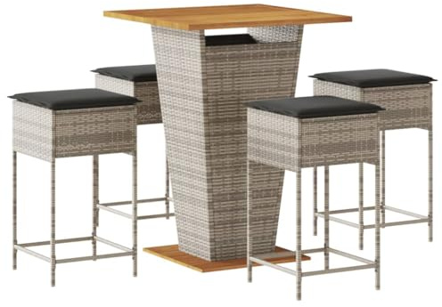 vidaXL 5-TLG. Gartenbar-Set mit Kissen Grau Poly Rattan