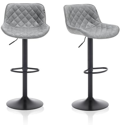 Meisterhome Barhocker 2er Set – Höhenverstellbar Barstuhl, Drehhocker, Küchenstühle Mit Fußstütze, Kunstleder Edelstahl, Gepolsterter Sitz, Tresenhocker, Wohnküchen, Bar Hocker - Hellgrau