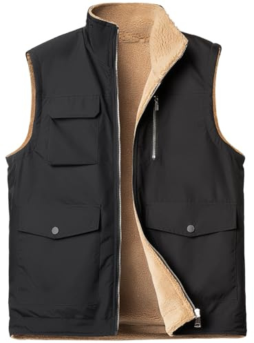 Harbrosrce Herren Winterweste Fleeceweste Outdoor Westen Warme Ärmellos Jacke mit Stehkragen Einschubtaschen